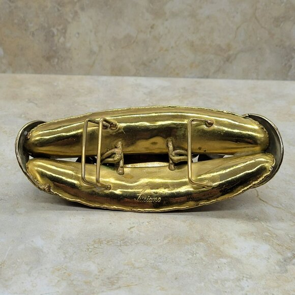 Signed Luciano Huge Belt Buckle Brutalist Brass Silver Modernist - Picture 2 of 11